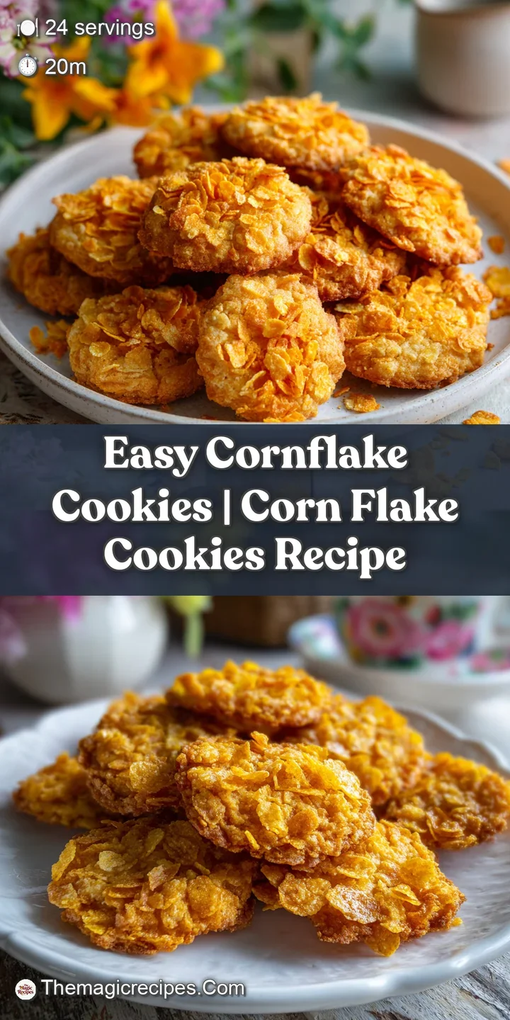 Close-up of a single cornflake cookie showing its irregular shape and shimmering sugary coating, promising a sweet and cru...