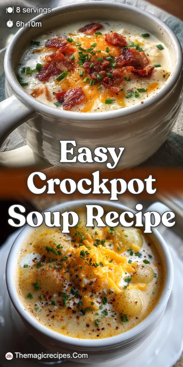 Close-up of creamy potato soup with melted cheese and crispy bacon bits. Steam rises gently from the warm, comforting dish.