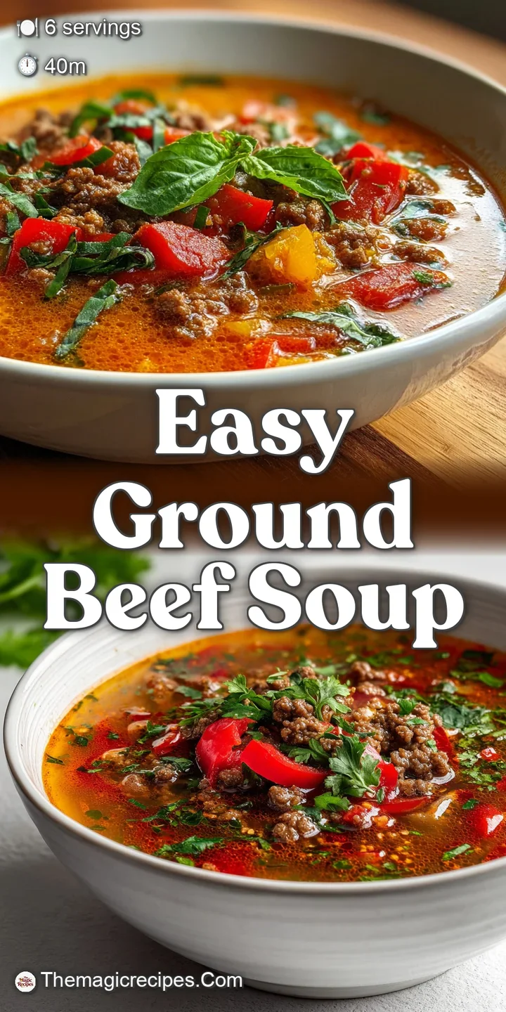 Close-up capturing the chunky texture of the soup, showcasing tender beef, sweet peppers, and simmering warmth.