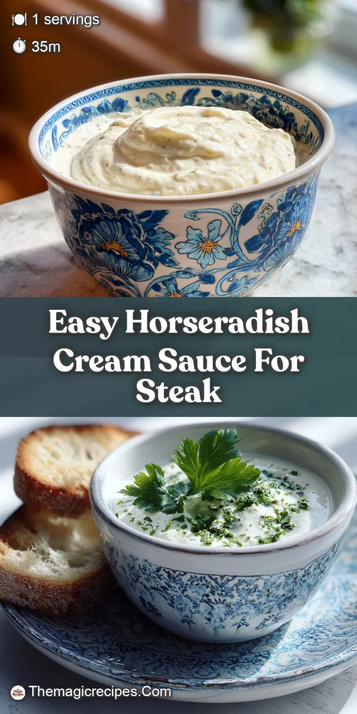 Close-up of a fluffy, white horseradish cream sauce with visible grated horseradish root. Hints of spice and a smooth, air...