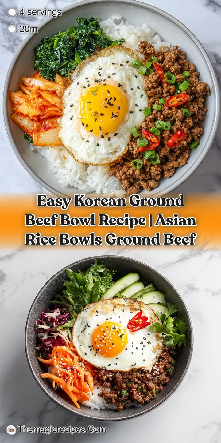 Close-up: savory ground beef glistening with rich sauce, alongside fluffy white rice and colorful slivered vegetables, top...