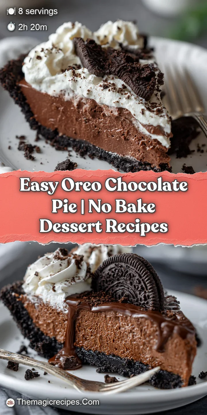 Creamy, decadent chocolate pie filling with Oreo crumbles. Close-up reveals a smooth texture and rich, dark color. Looks d...
