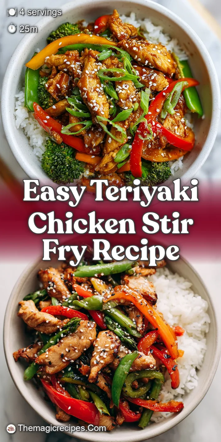 Close-up shows tender teriyaki chicken with a rich, glazed sheen, nestled among colorful, crisp-tender vegetables. So temp...