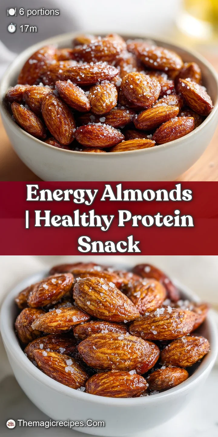 Close-up of toasted almonds showing a sticky, golden-brown coating and crystalline grains of coarse sea salt.