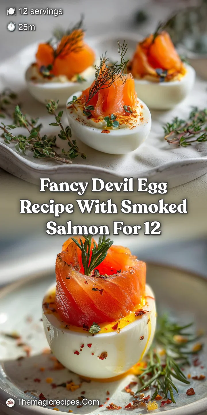 Close-up of a deviled egg with smoked salmon, showing creamy texture and the sheen of salmon oil, hinting at a rich, flavo...