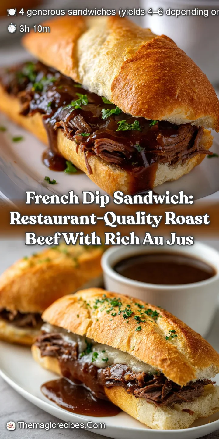 French dip sandwich: Restaurant-quality roast beef with rich au jus