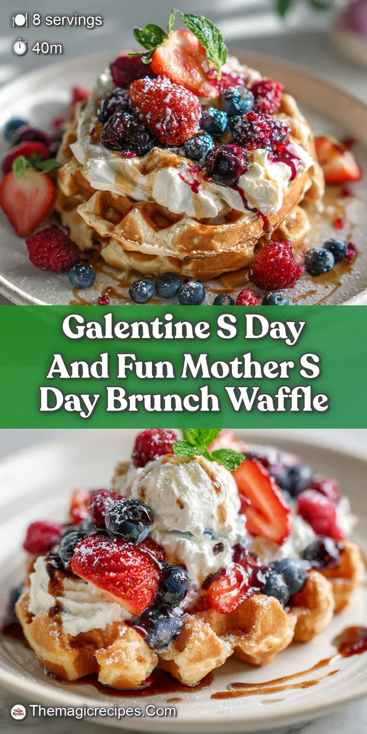 Close-up shot of fluffy waffles saturated with a sweet, ruby-red berry sauce, hinting at a delicious, indulgent bite.