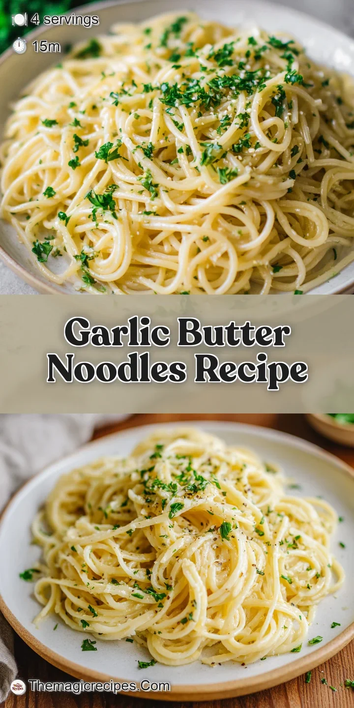 Close-up of perfectly cooked noodles coated in a luscious garlic butter sauce, steaming and ready to eat.