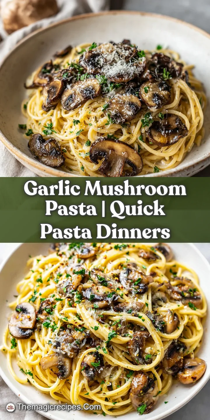 Close-up of glistening, sauteed mushrooms nestled among tender pasta strands, coated in a rich, creamy sauce. Garlicky aro...