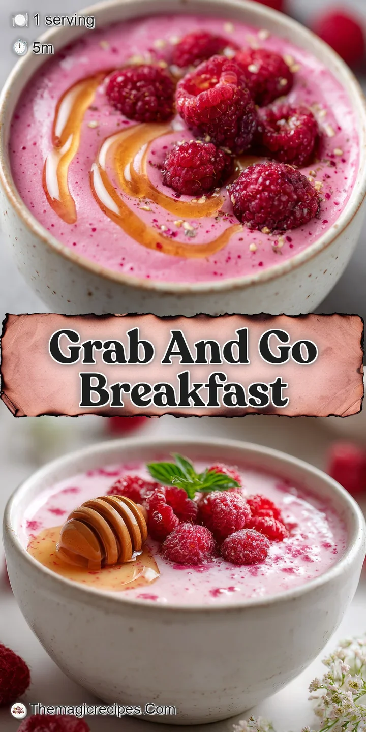 Close-up view of a thick, blended raspberry smoothie with juicy berries. Soft textures invite a refreshing, healthy taste.