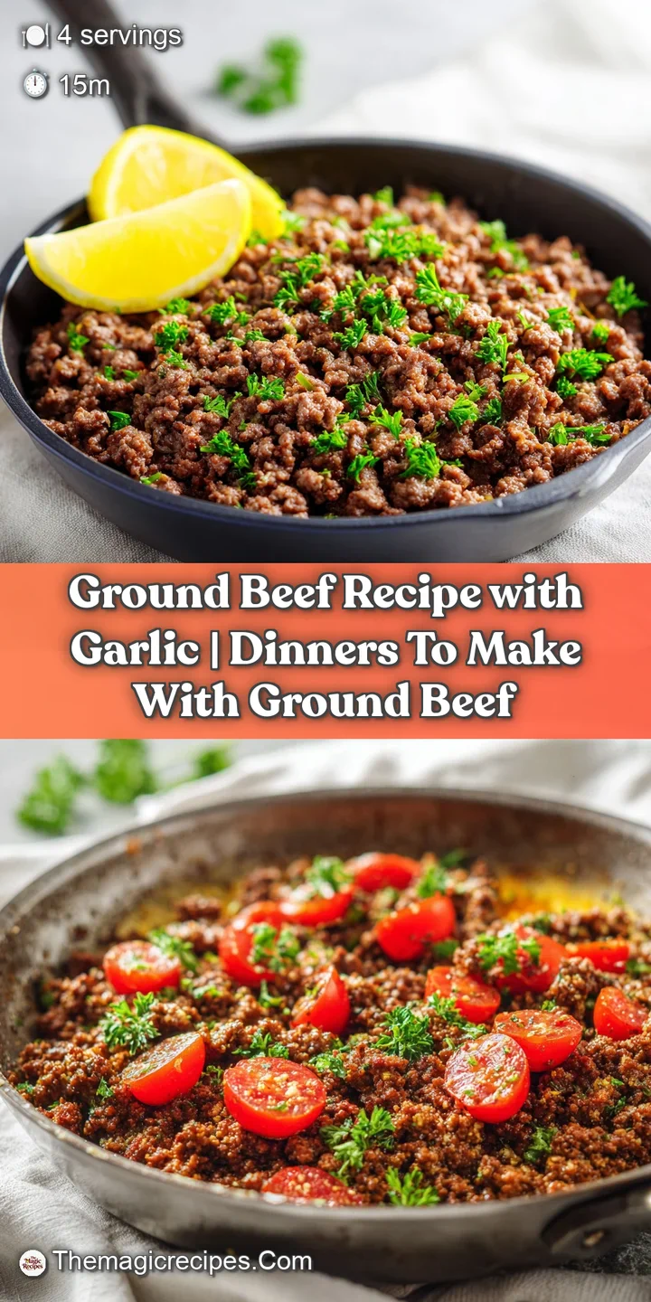Close-up of glistening, savory ground beef fragments, lightly seared to a rich brown with visible garlic flecks.