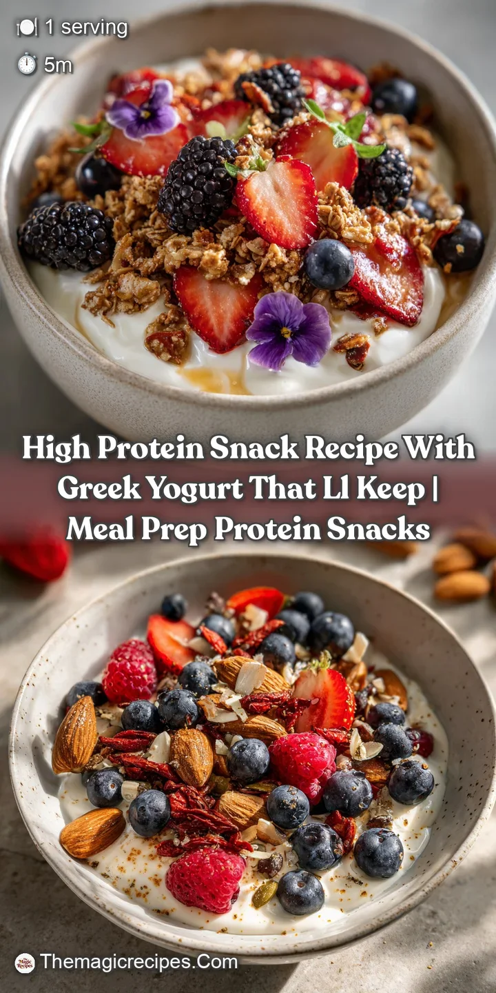 Close-up reveals the creamy texture of Greek yogurt swirled with juicy berries and golden granola for a satisfying high-pr...