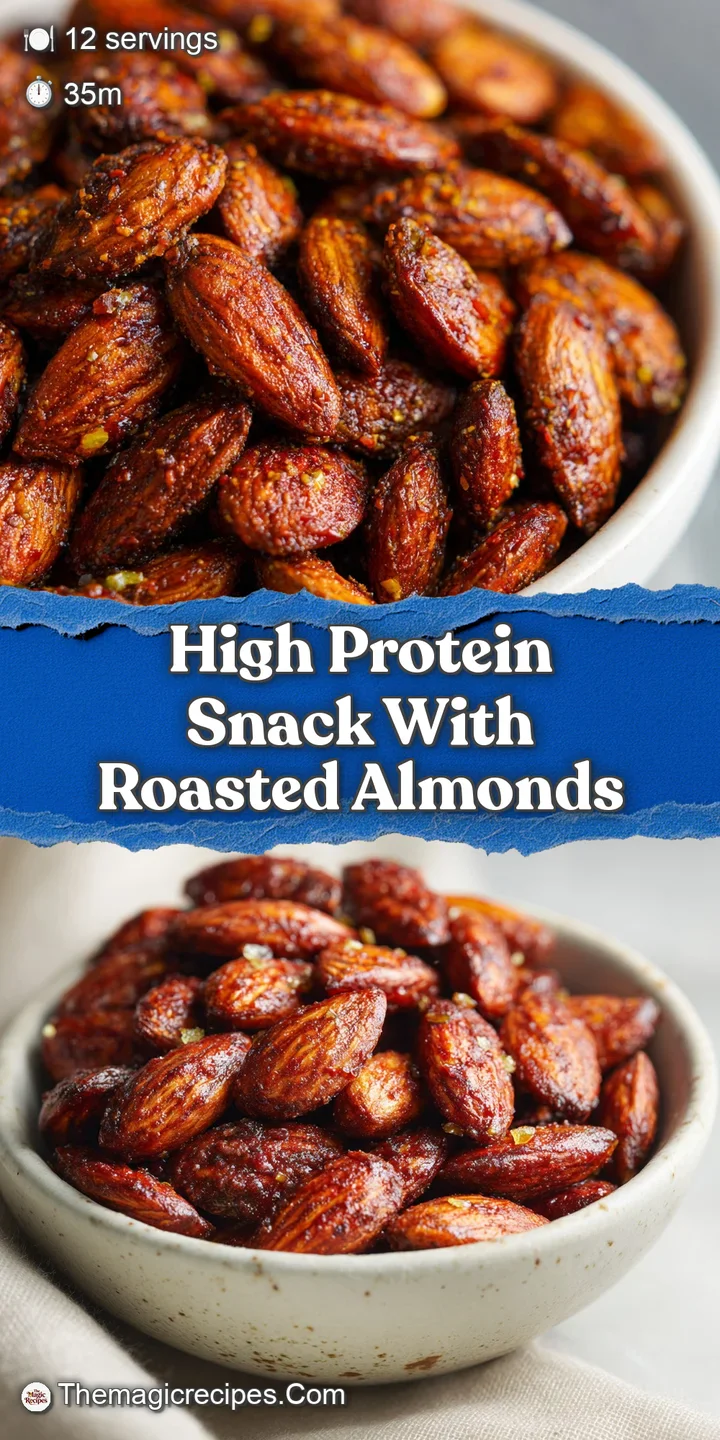 Close-up capturing the wrinkled texture and glistening oil of freshly roasted almonds, showing flecks of salt and inviting...