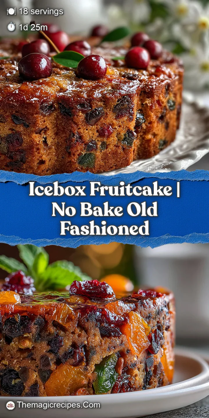 Close-up of chilled fruitcake showcasing bright candied cherries, crunchy nuts, and a rich, creamy base. Looks cool and re...