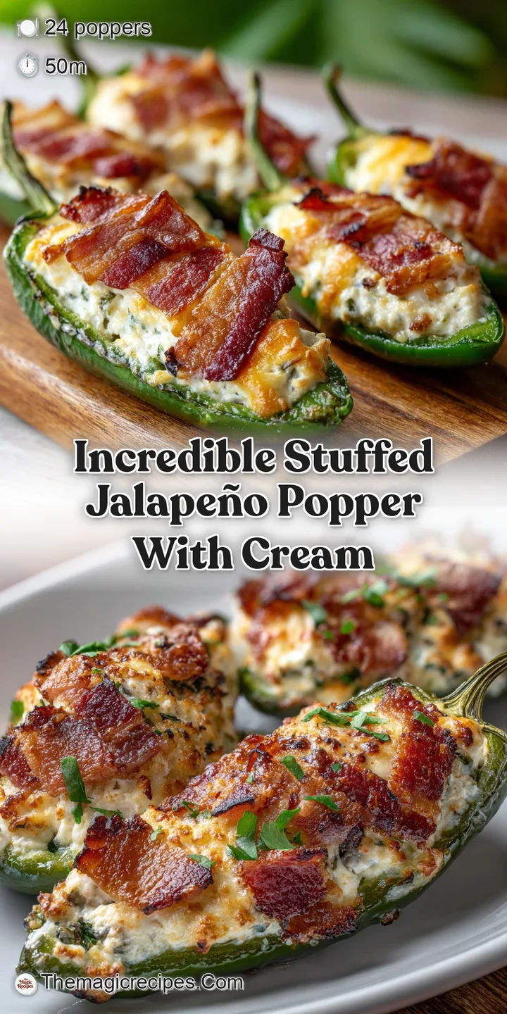 Close-up of a baked jalape&ntilde;o popper, oozing cream cheese and dotted with crispy bacon. Wrinkled pepper skin hints at smoky...