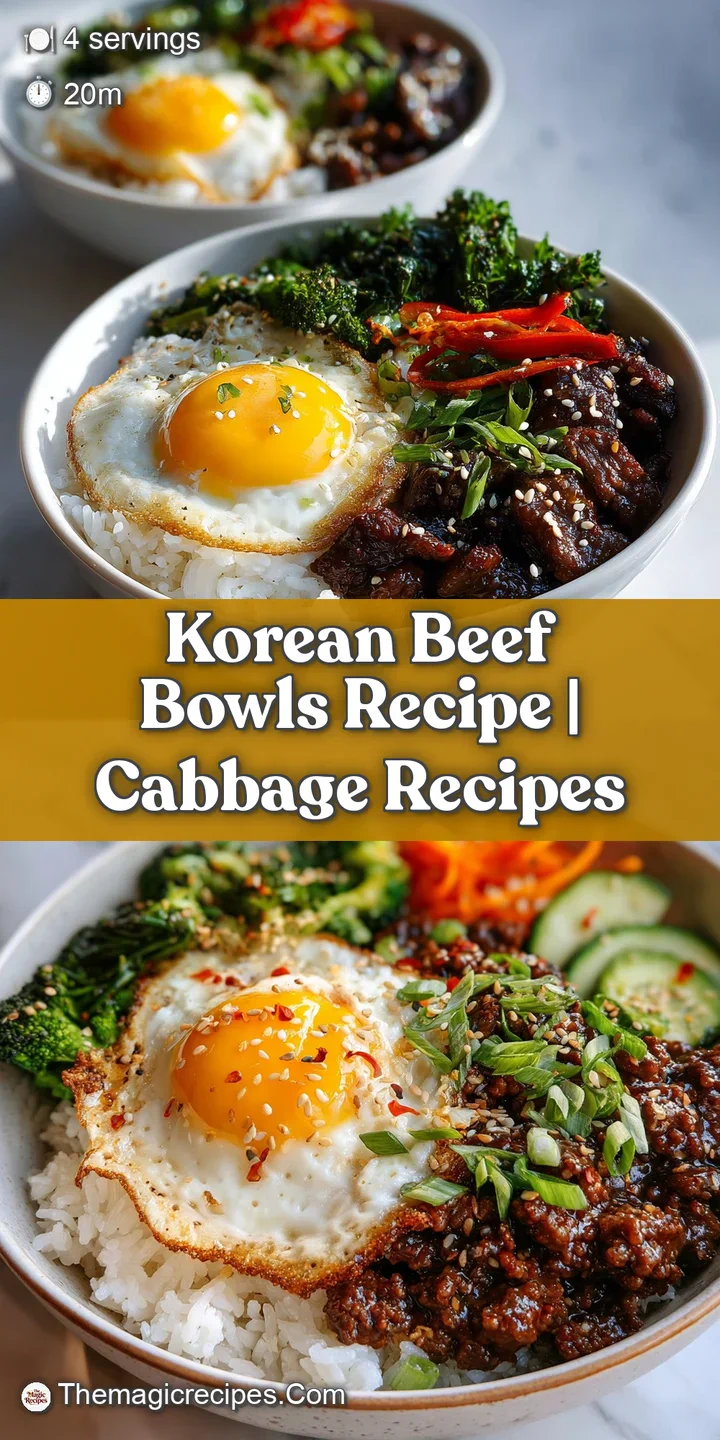 Close-up of Korean beef bowl featuring savory, glistening beef, colorful vegetables, and a generous sprinkle of toasted se...