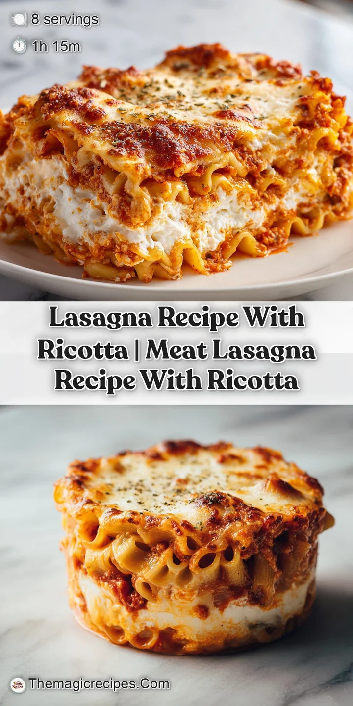 Close-up of bubbly, browned mozzarella cheese stretching over layers of creamy ricotta and zesty red sauce.