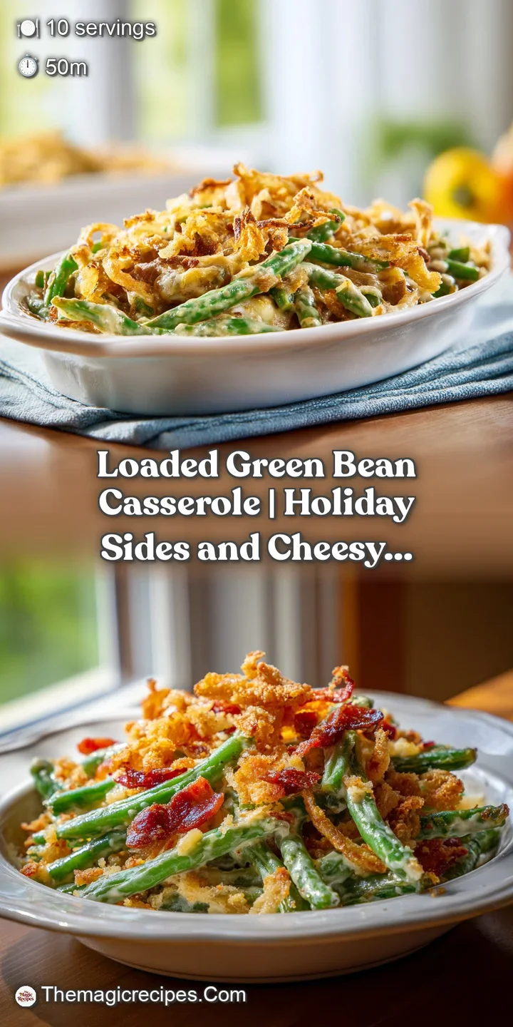 Close-up of a scoop of creamy green bean casserole with visible tender beans and a scattering of crispy fried onions.