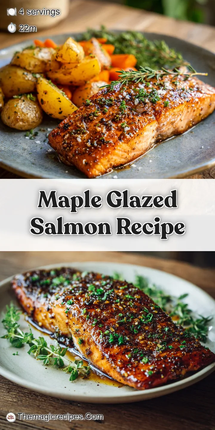 Close-up of maple-glazed salmon, highlighting the moist texture and caramelized edges. Glistening glaze catches the light,...