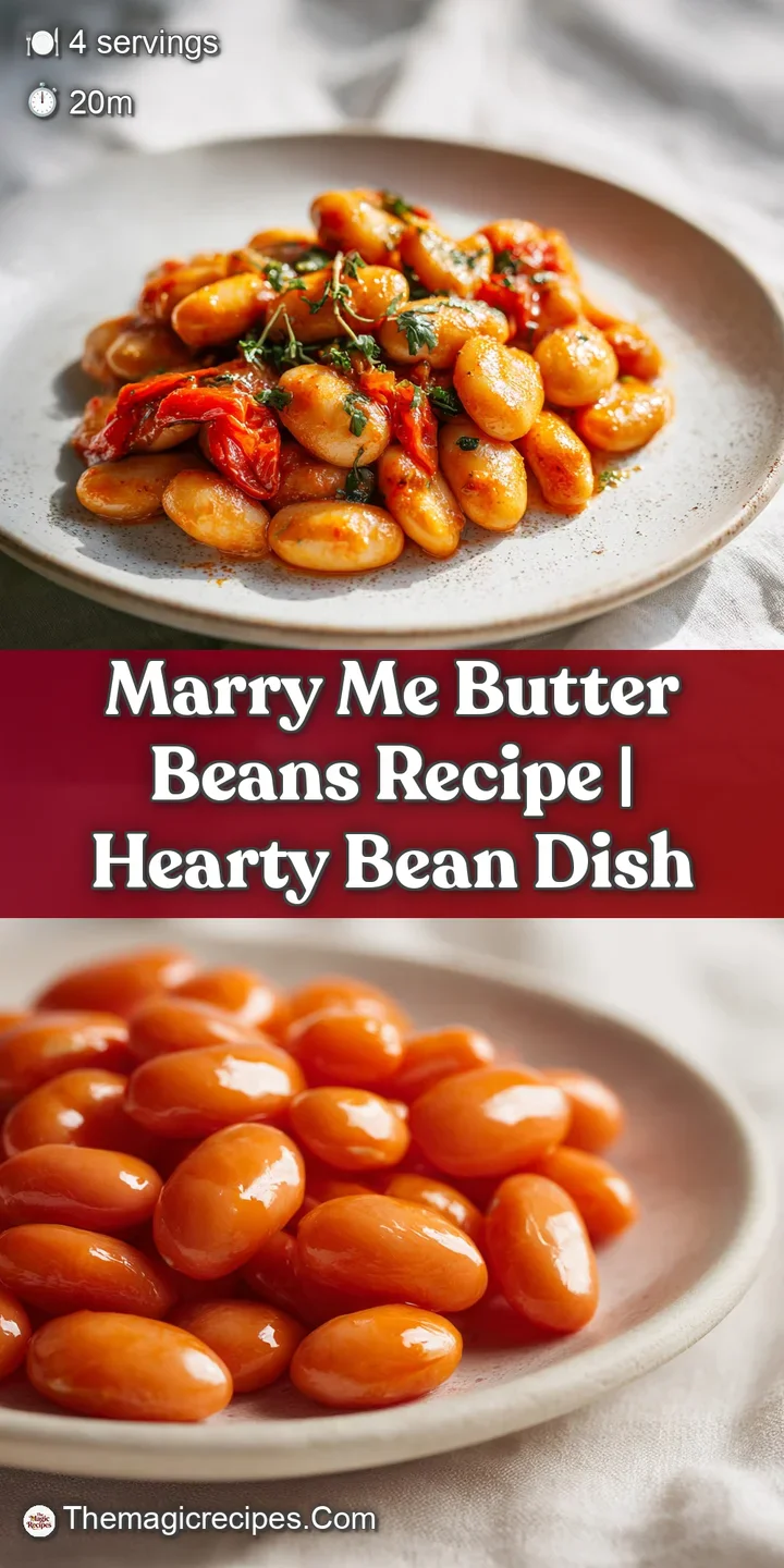 Close-up reveals plump, tender butter beans swimming in a bright red sauce, hinting at a rich, savory, and comforting flavor.