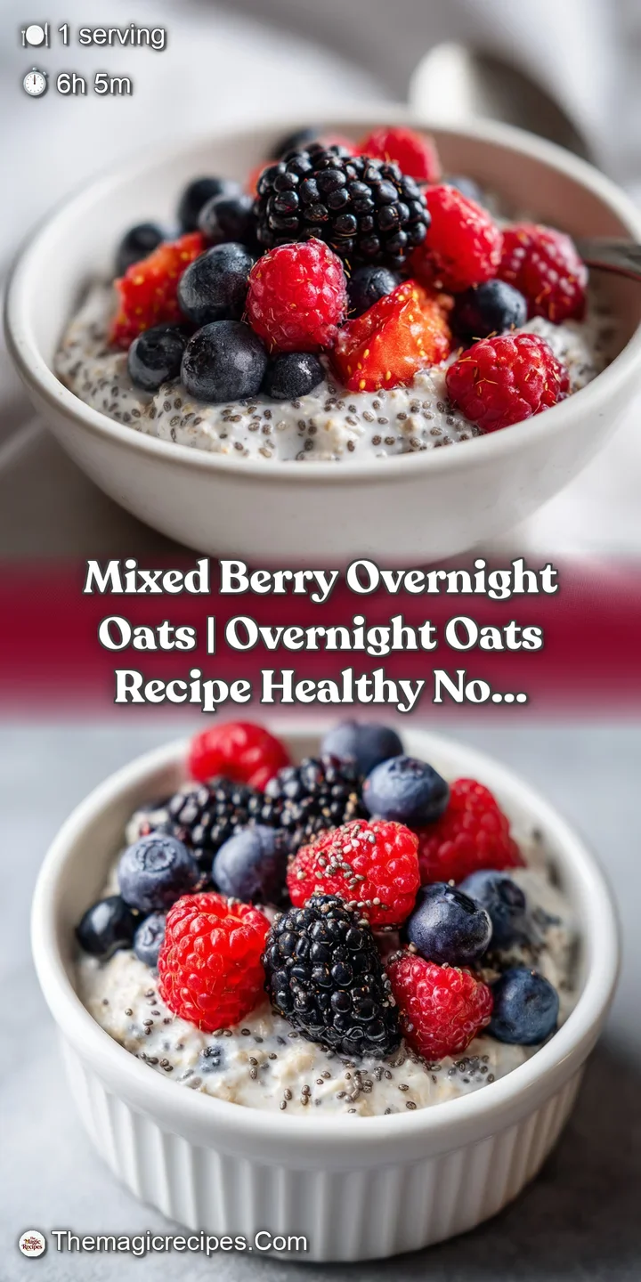 Close-up of juicy raspberries and plump blueberries nestled in thick, creamy oats with tiny black chia seeds.