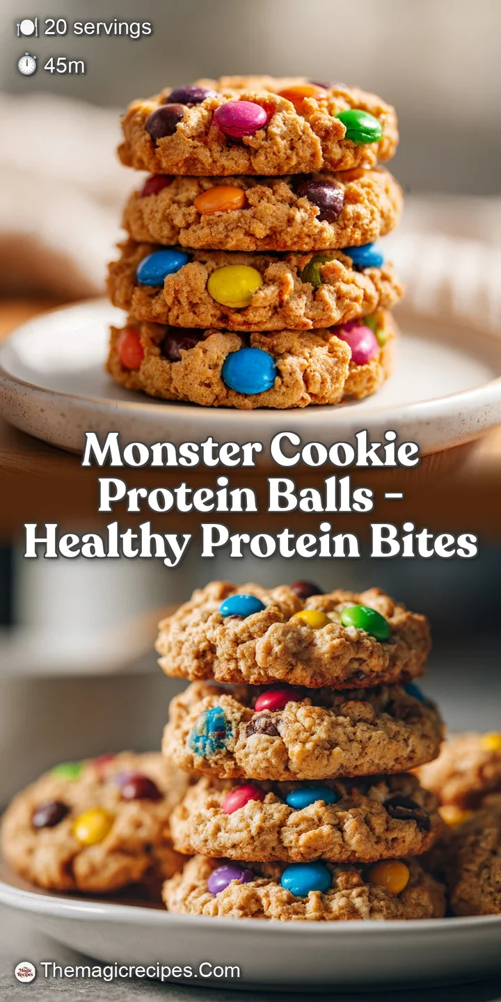 Close-up of a speckled protein ball revealing chocolate chips and candy pieces. Rolled oats create a slightly rough texture.