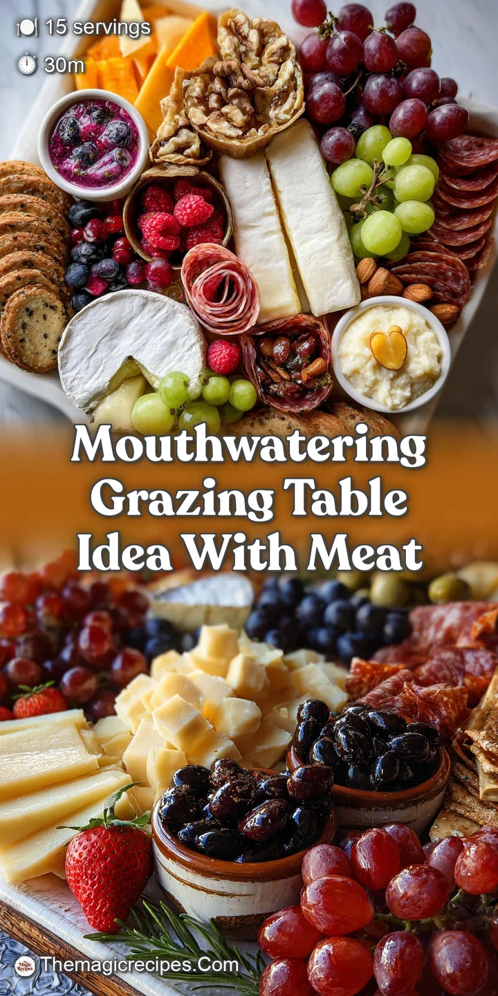 Close-up capture showcases glistening salami, sharp cheddar, plump green olives, and a scattering of almonds. Irresistibly...