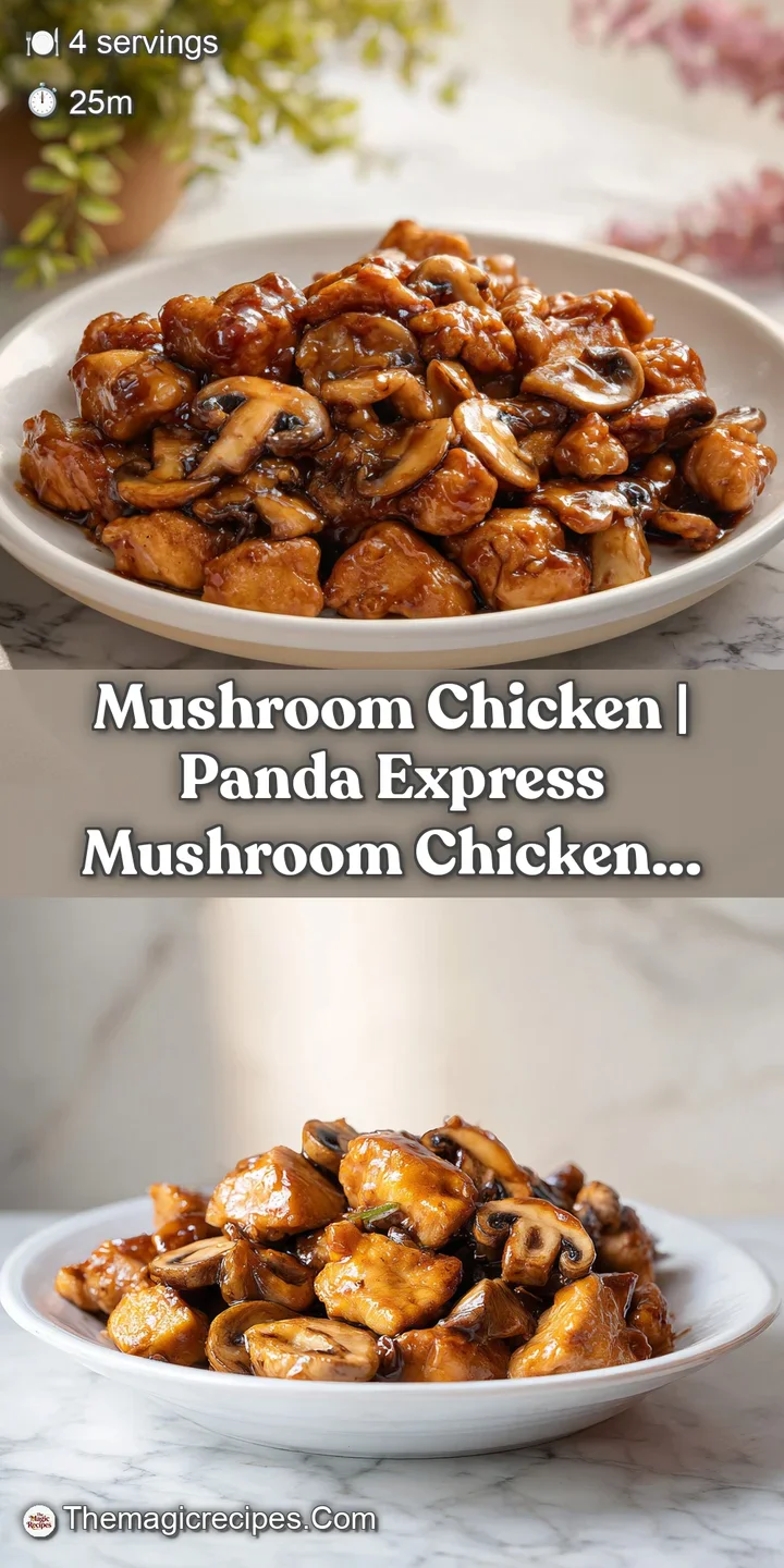 A close-up of tender chicken breast smothered in a glossy, creamy mushroom sauce with earthy brown sliced mushrooms.