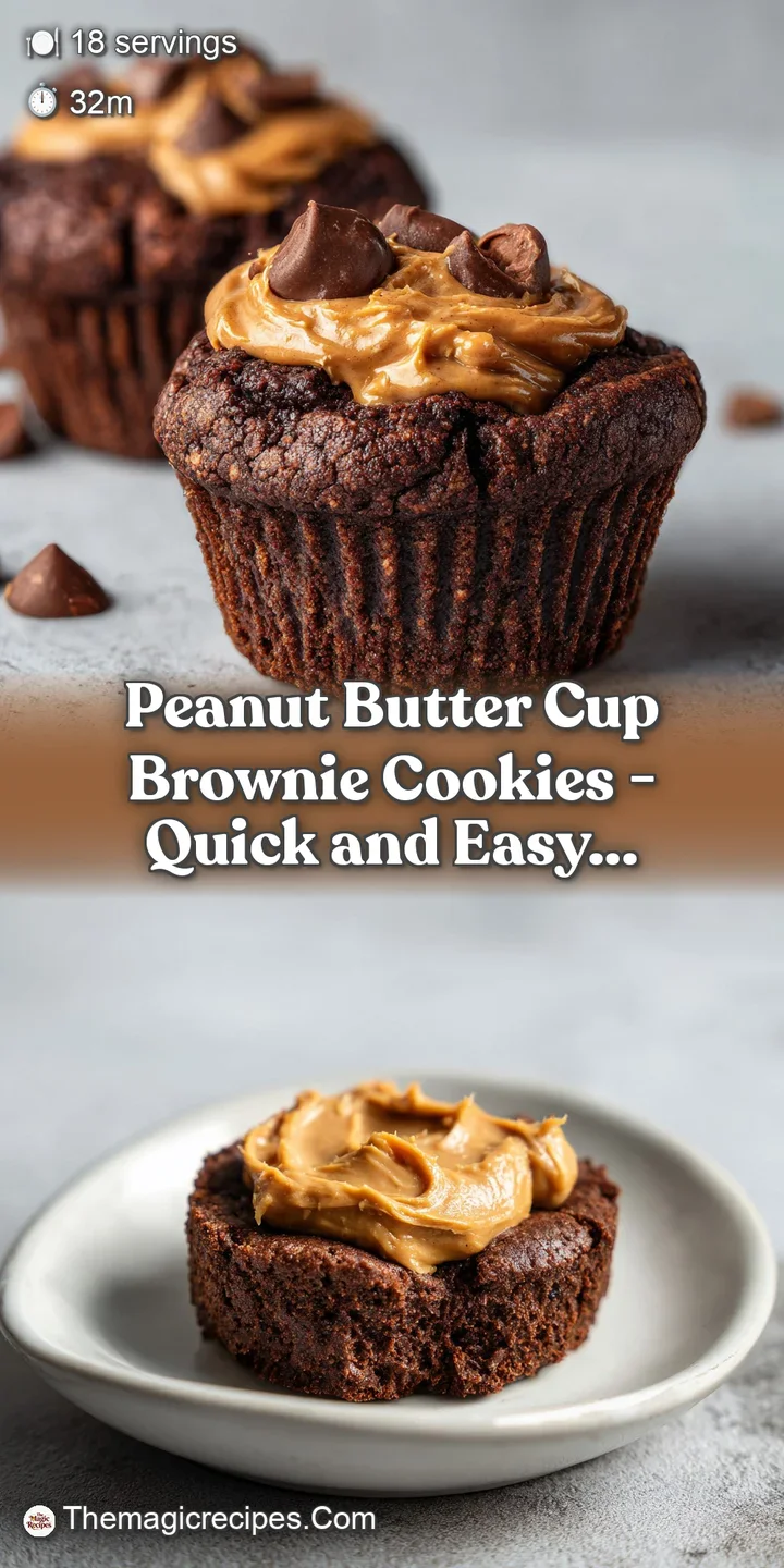 Close-up of a warm, fudgy brownie cookie revealing melted peanut butter and dark chocolate textures.