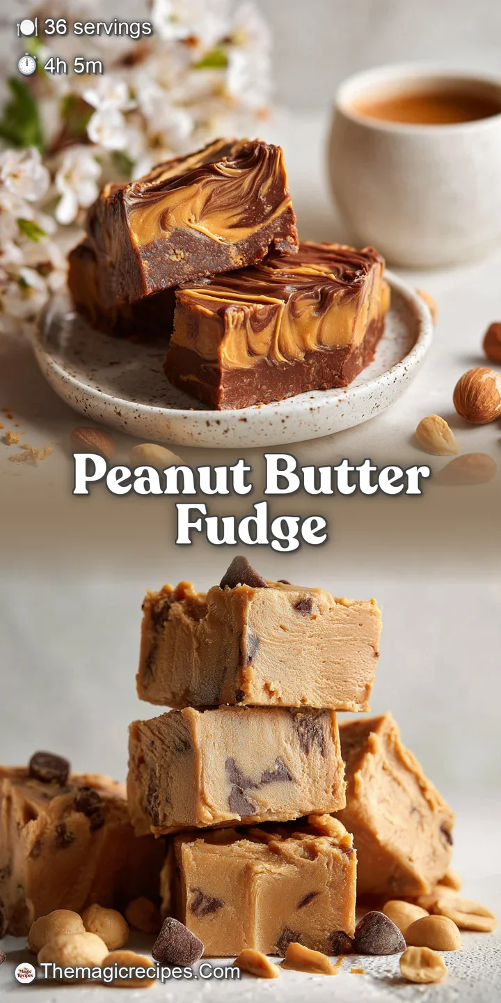 Close-up of peanut butter fudge: a rich, smooth surface with subtle swirls, promising a melt-in-your-mouth sweetness.