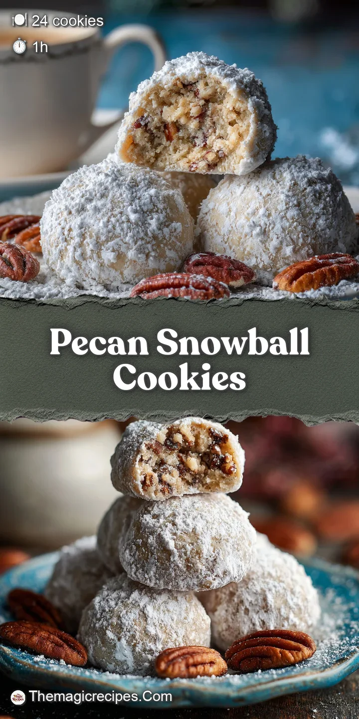 Close-up of a pecan snowball cookie, its cracked surface revealing the nutty interior beneath a snowy blanket of sweetness.