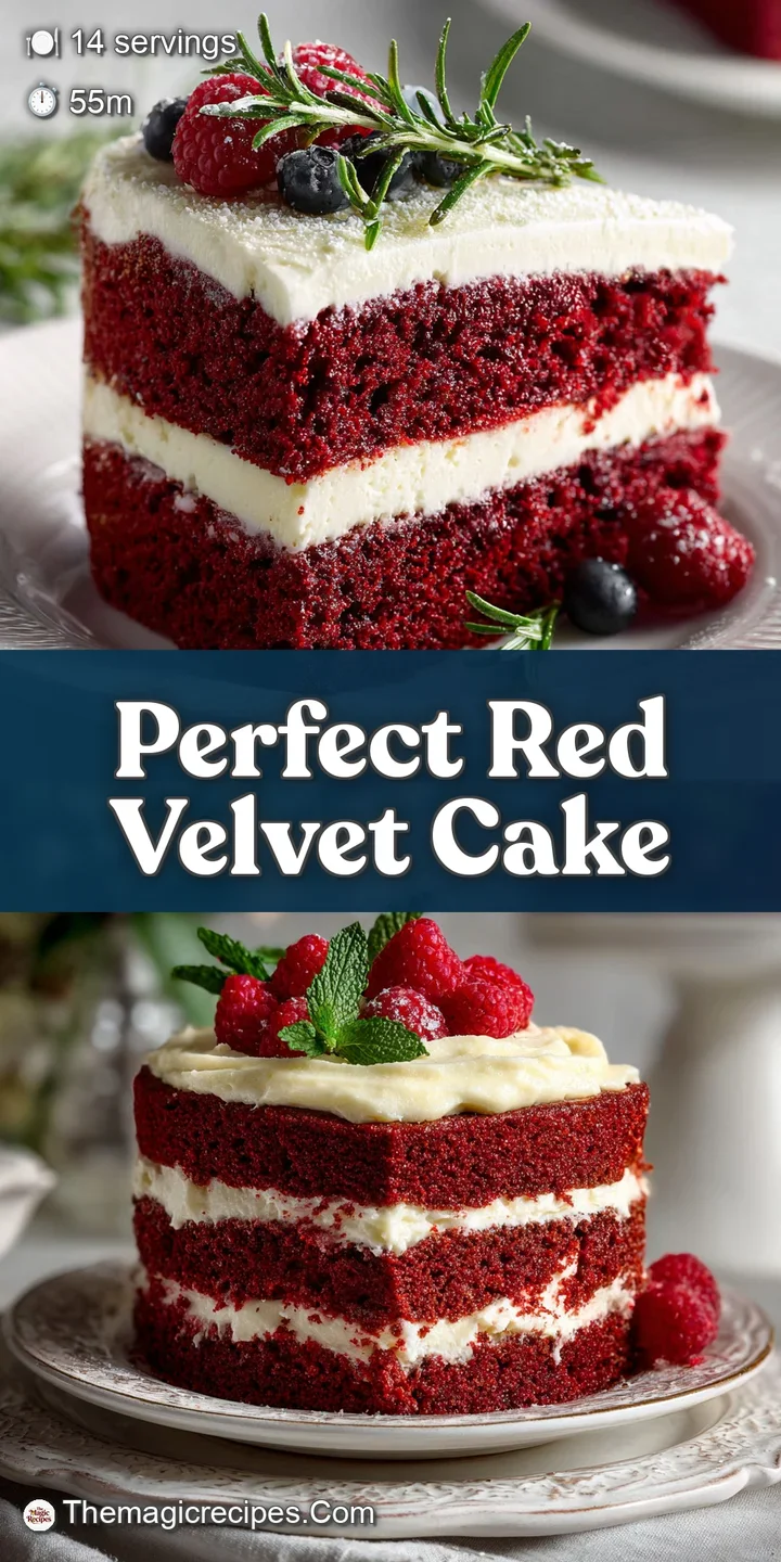 Close-up of moist, vibrant red velvet cake. Creamy frosting glistens, hinting at a sweet, tangy flavor and soft crumb.
