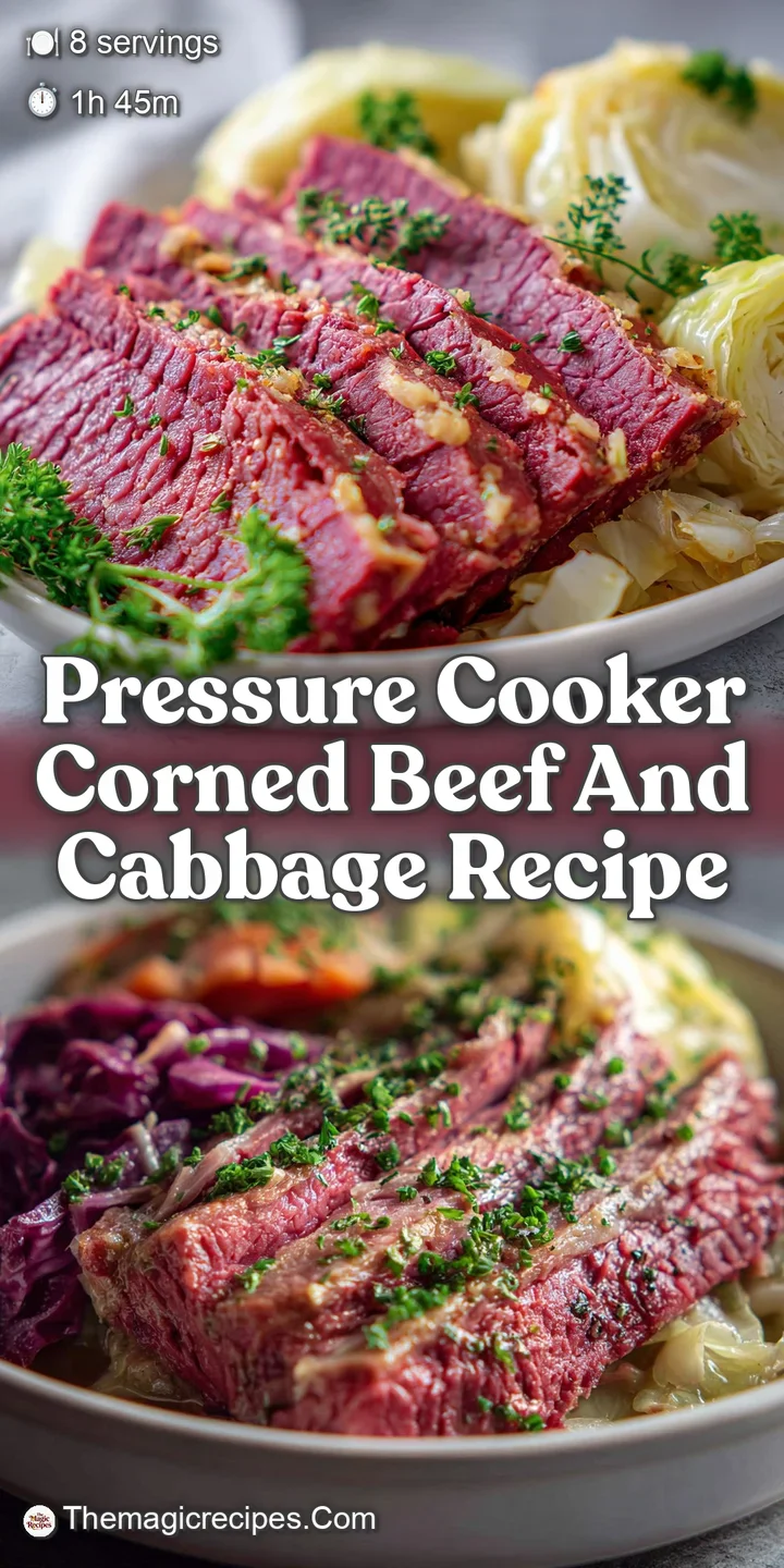 Close-up of a fork-tender, juicy corned beef slice. Rich red-brown color with visible fat marbling, steam rising, inviting...