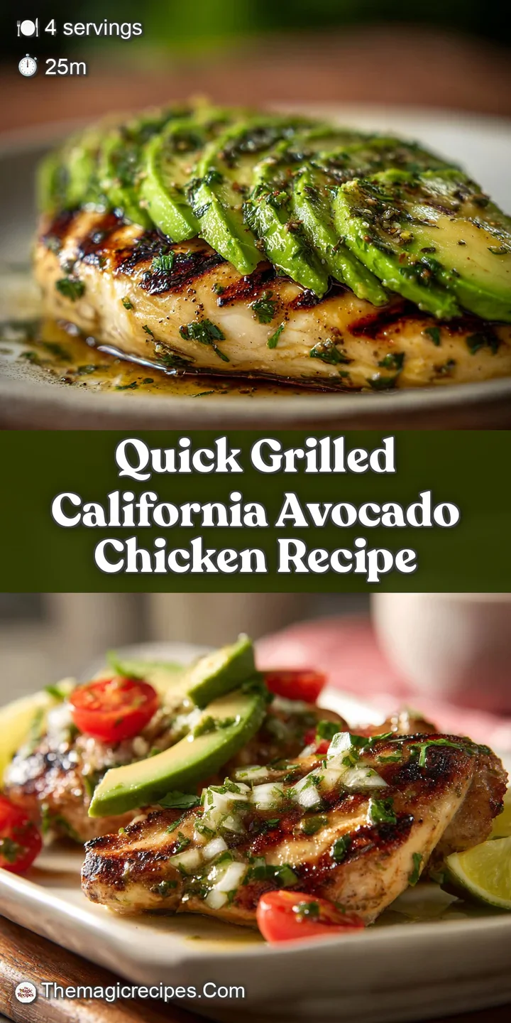 Close-up of juicy grilled chicken and creamy avocado slices, highlighting the savory char and fresh, vibrant colors of the...