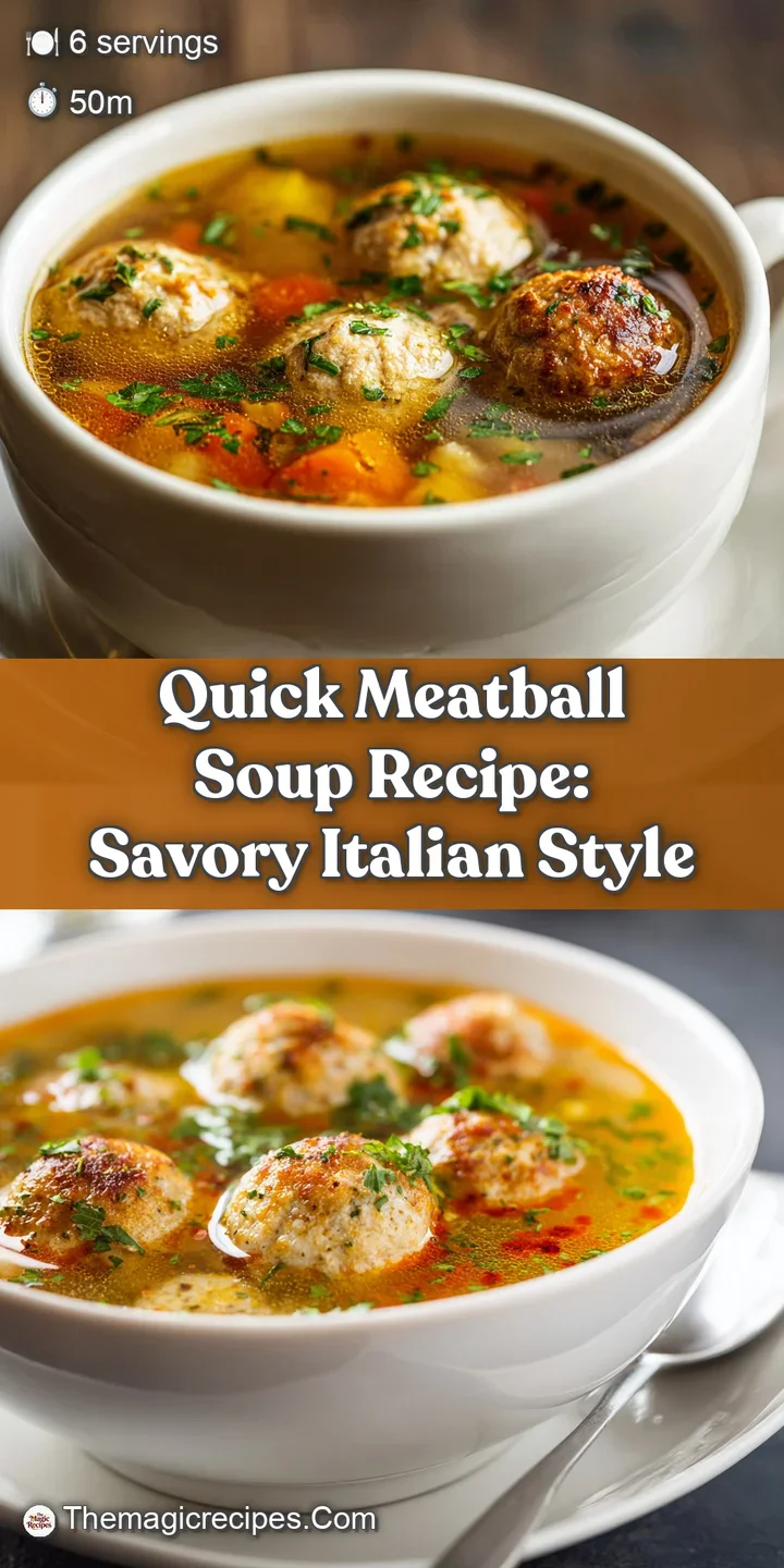 Close-up of plump, browned meatballs nestled among tender orzo pasta and bright spinach in a rich, flavorful tomato broth.