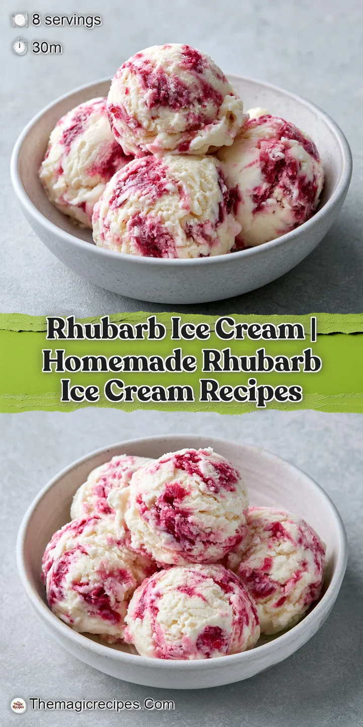 Extreme close-up of velvety soft pink ice cream showing a swirl of vibrant red rhubarb jam and crystalline frost.