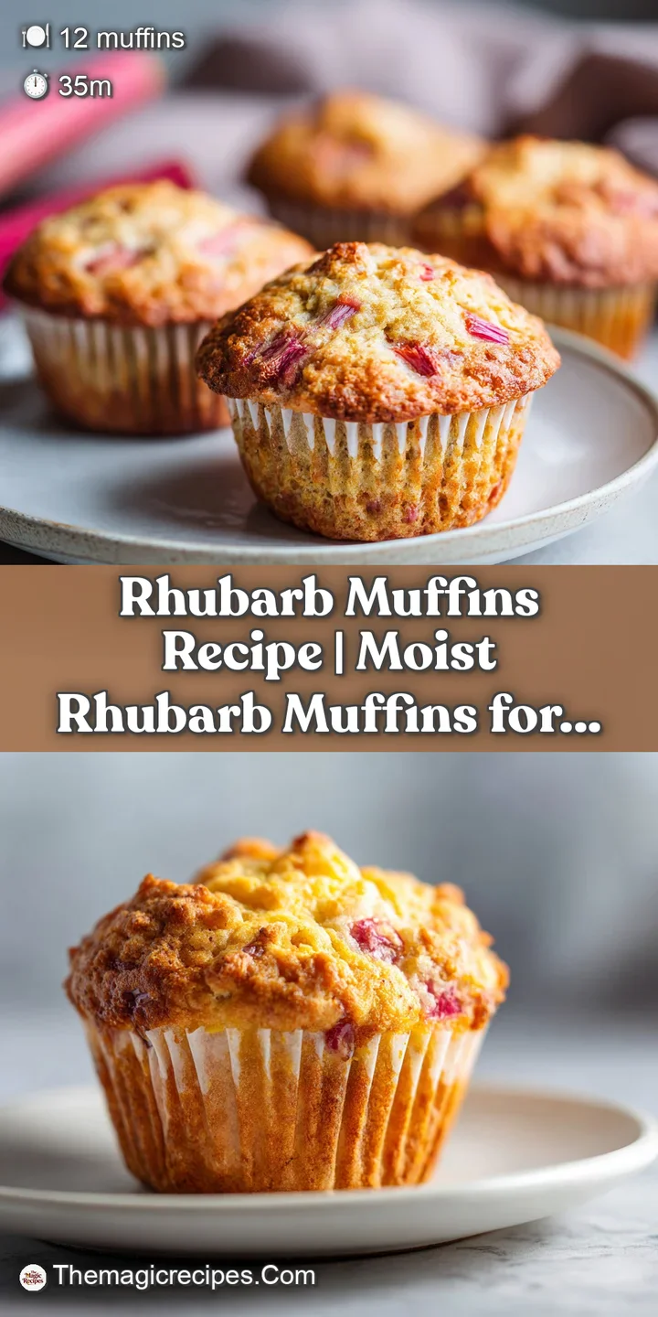 Close-up of a moist rhubarb muffin revealing tender crumb and juicy pink fruit swirls, warm lighting.
