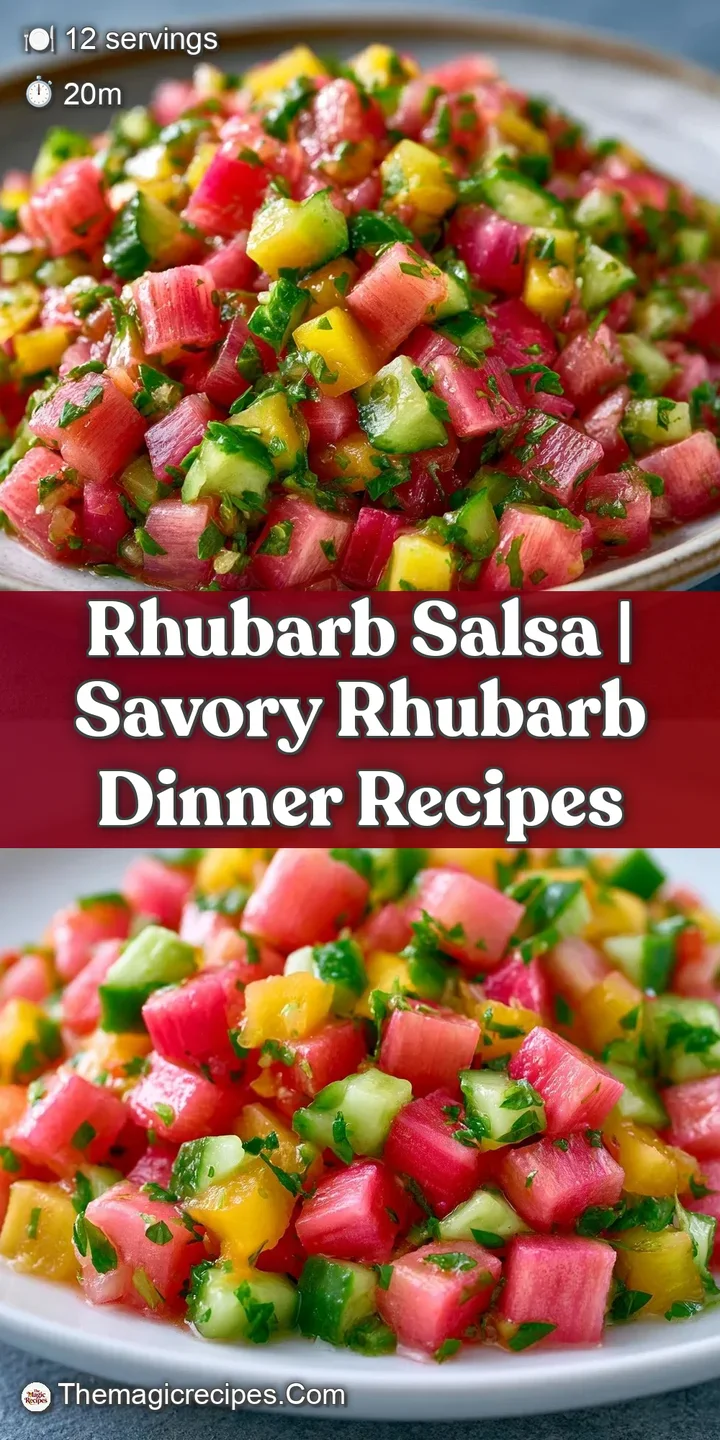 Close-up of glistening pink rhubarb cubes and flecks of green cilantro with a hint of zesty, fresh lime juice.