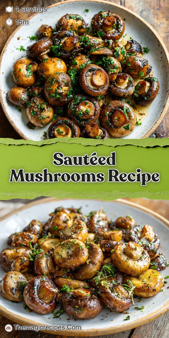 Close-up of warm saut&eacute;ed mushrooms, glistening with olive oil. Dark brown and tan hues showcase the rich textures and flav...