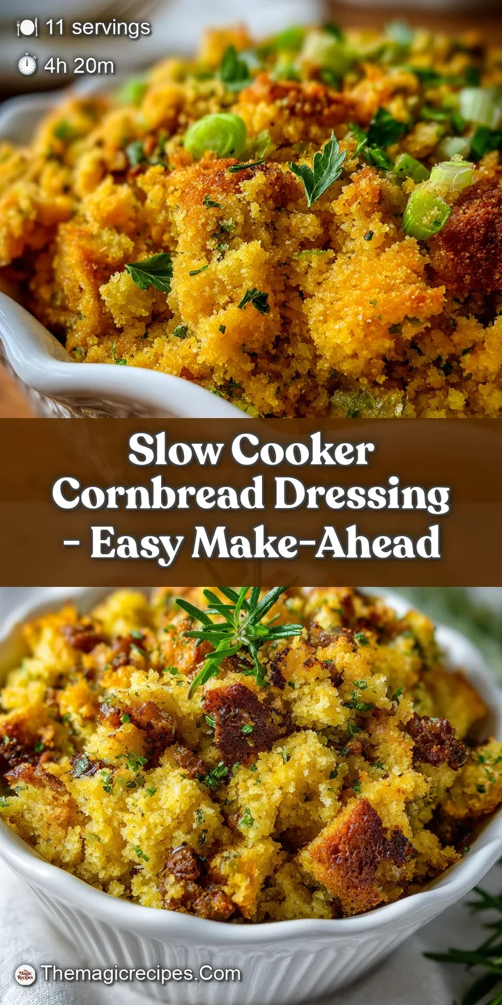 Close-up of moist cornbread dressing showing texture and flecks of herbs. Inviting, aromatic, and perfectly browned.