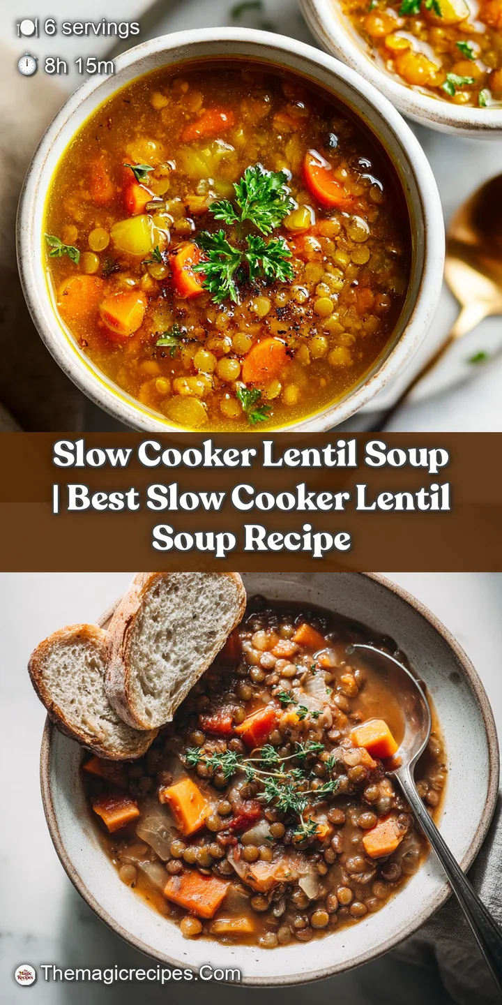 Close-up of tender lentils and vegetables in a savory broth, hinting at comforting warmth.