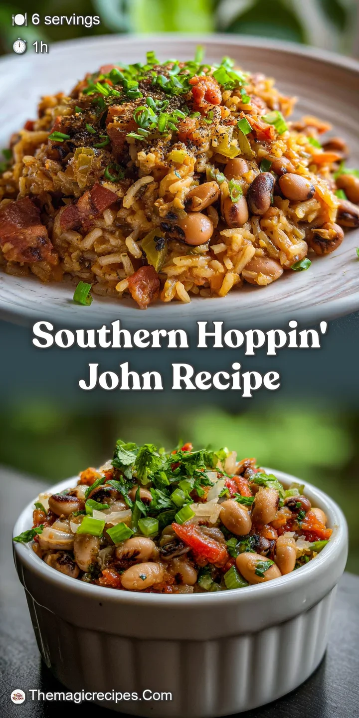 Close-up of Hoppin' John. Soft, swollen black-eyed peas mingle with fluffy rice. Hints of bacon add savory depth.