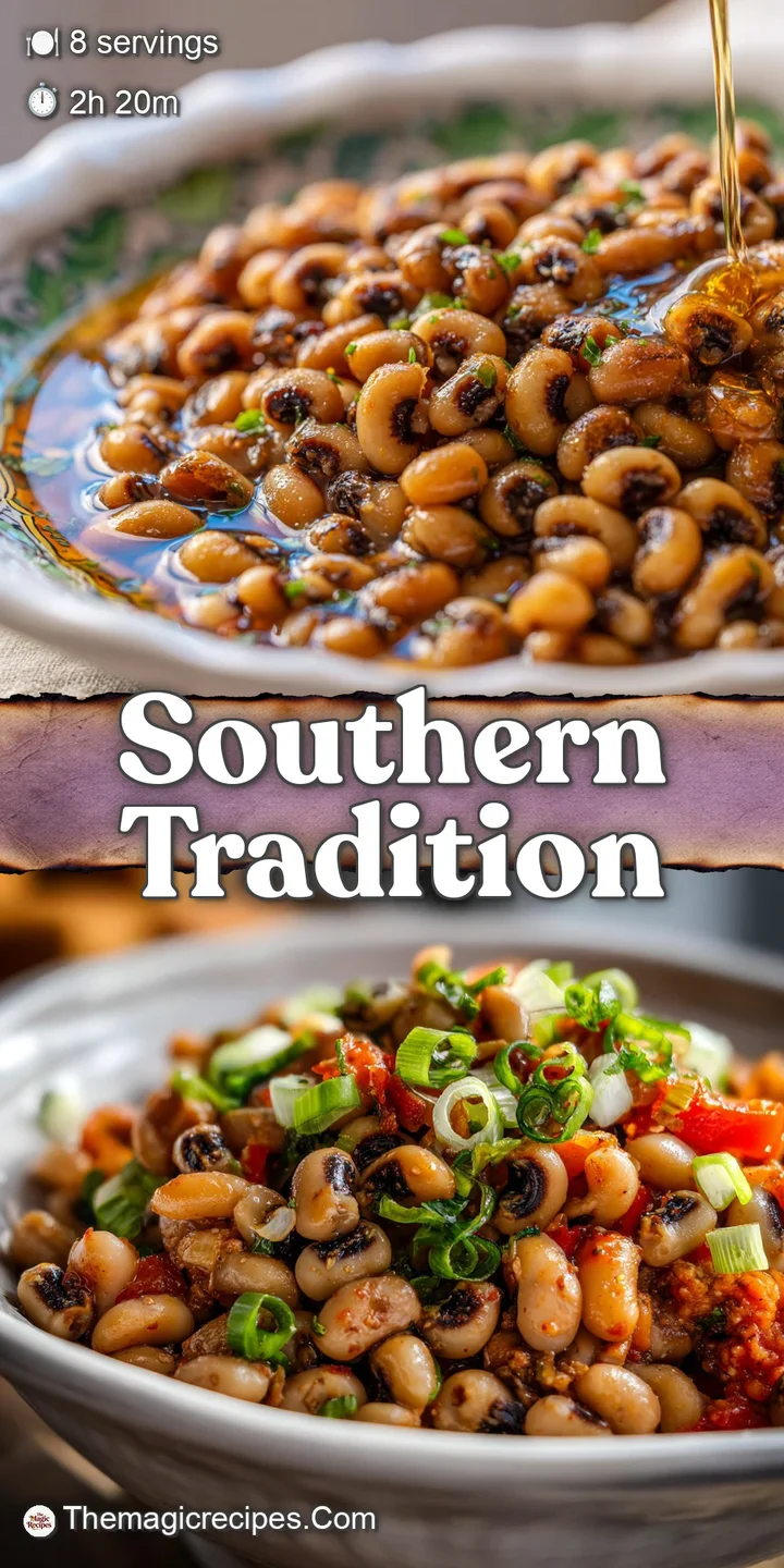 Close-up reveals the creamy texture of black-eyed peas mingling with savory ham hock, promising a hearty, flavorful bite.