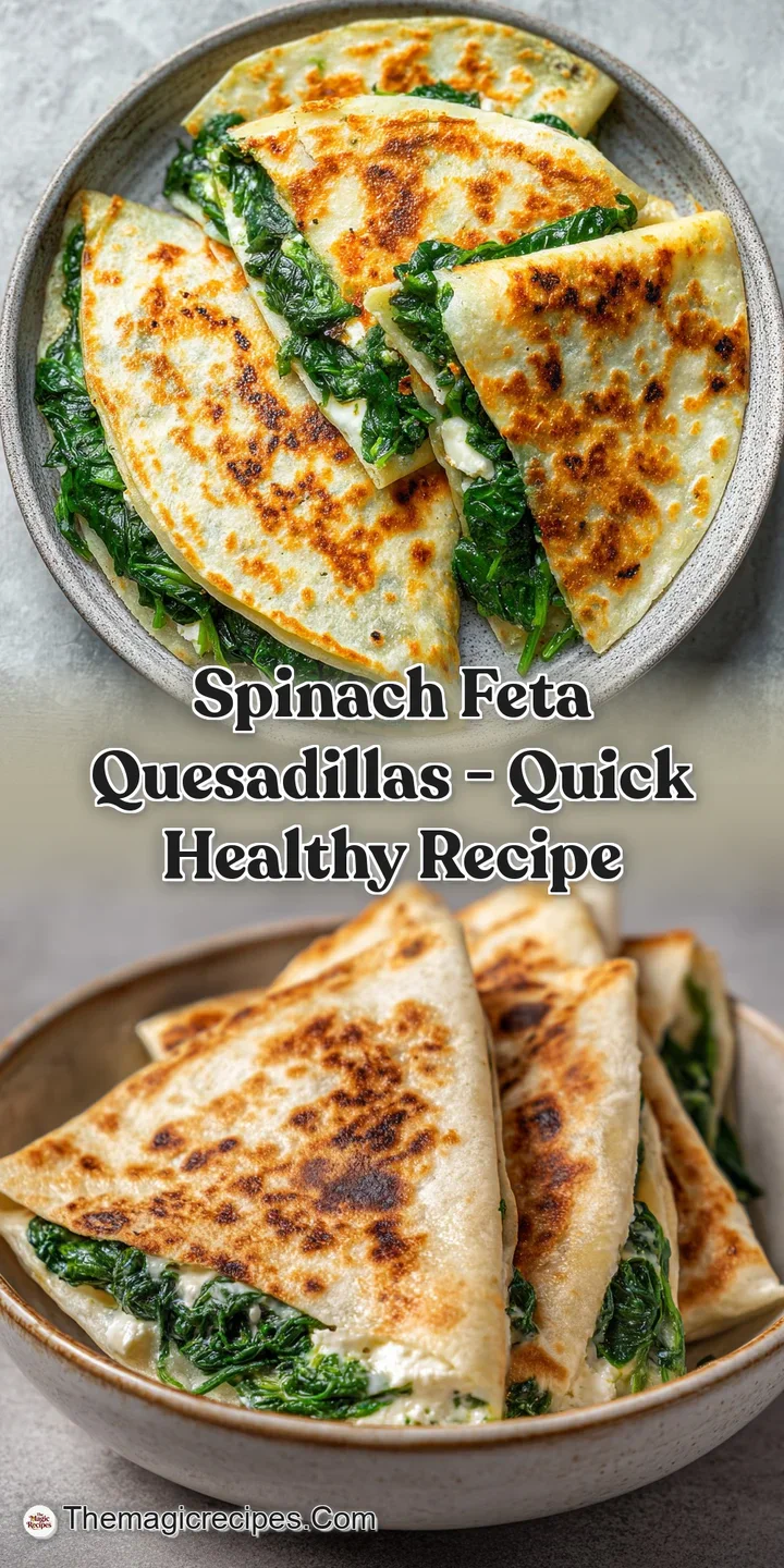 Close-up of a spinach feta quesadilla; browned tortilla and molten cheese with pops of green from the spinach. Warm and in...