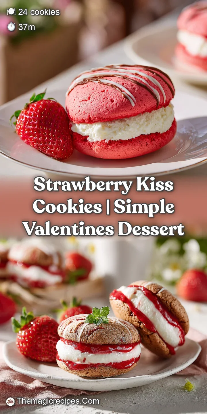 Close-up of a vibrant strawberry cookie, revealing a molten chocolate pool within its tender, slightly crumbly texture.