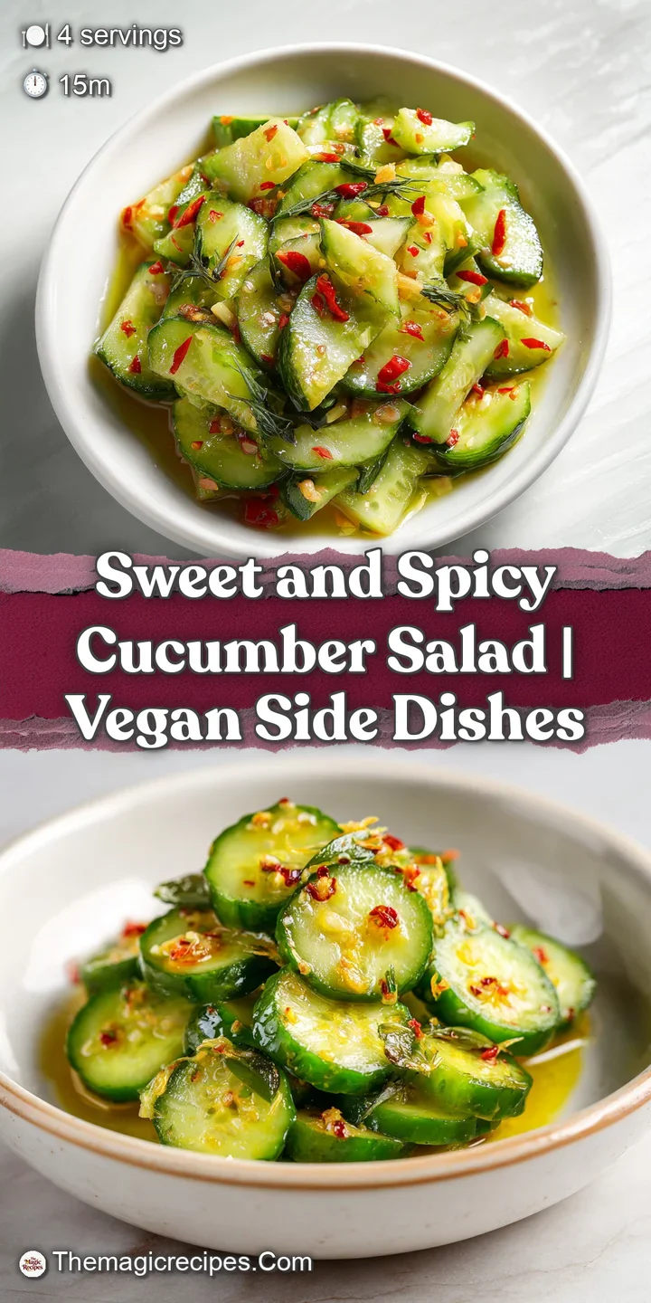 Dewy, translucent cucumber slices glistening with a light vinaigrette, dotted with fiery red chili bits.