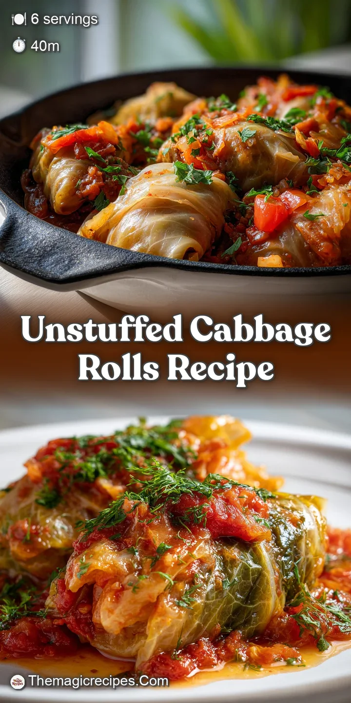 Close-up of simmered cabbage and ground beef with bright tomato sauce. Soft, braised cabbage is dotted with herbs.