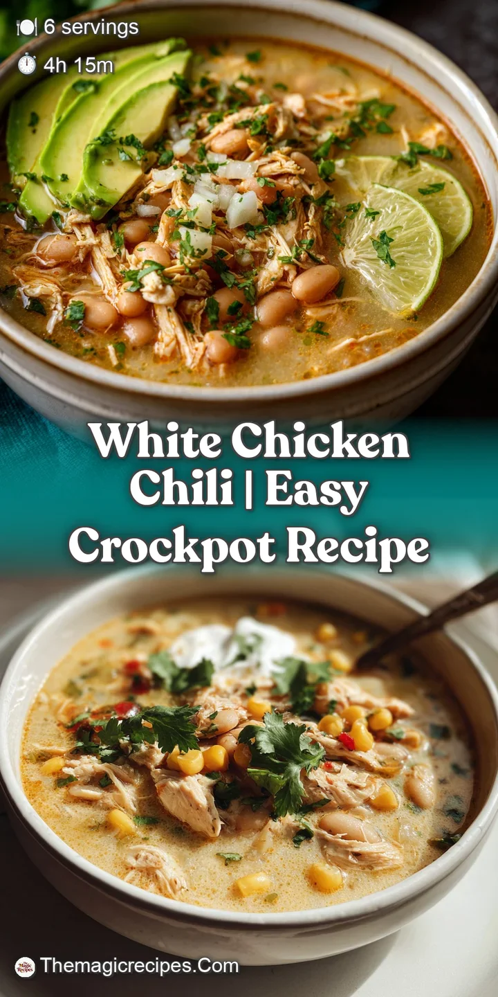 Close-up of creamy white chicken chili revealing tender chicken, soft beans, and a garnish of freshly chopped cilantro.
