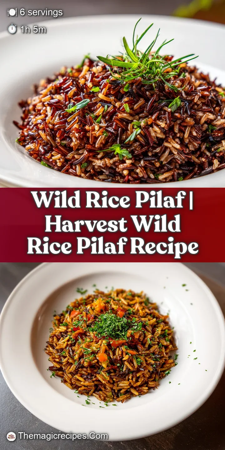 Close-up of tender wild rice kernels studded with deeply browned mushrooms and crunchy pecan pieces.