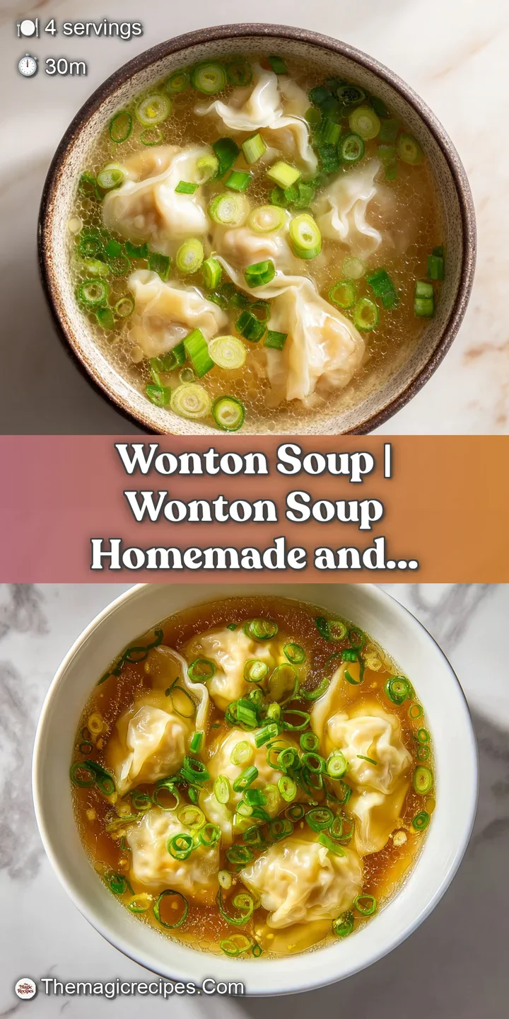 Close-up of a plump, translucent dumpling glistening in a steaming gold broth with flecks of fresh green onion.